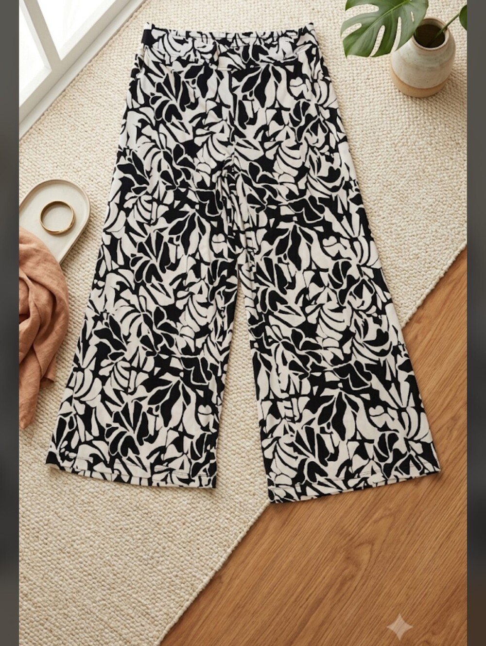 Cato Black and Cream Wide Leg Printed Pants